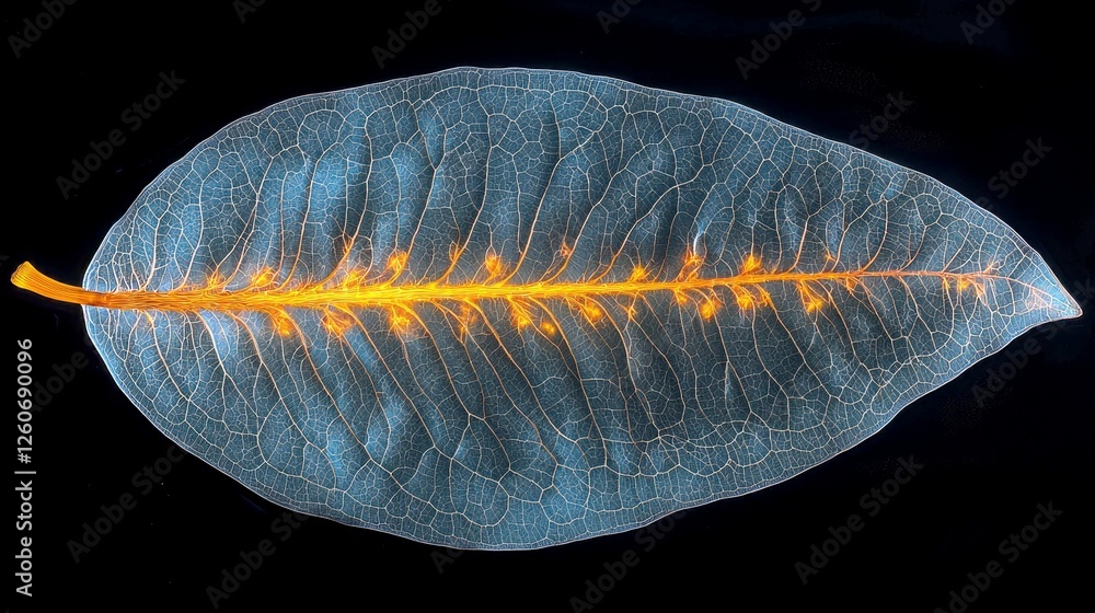 Poster illuminated leaf: a glowing botanical macro photograph. intricate veins and organic patterns. stunni