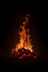 Vivid flames rising from a campfire with glowing logs and ashes