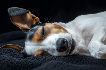 Obraz premium A comical dog sleeping with its head twisted backwards, isolated in CG photorealistic style