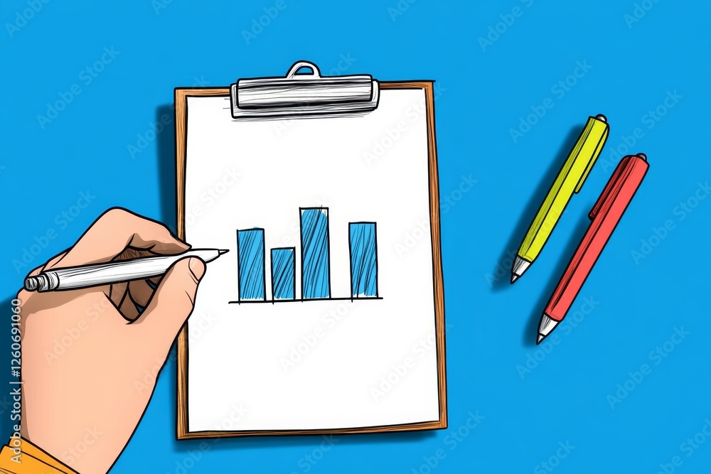 Fototapete a simple vector illustration of a survey clipboard with bar graphs and summary results