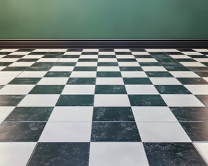 Checkerboard Floor Tiles Green Wall Room Interior Design