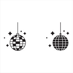 Disco ball vector icons set. Disco ball shining stars symbol. Disco light graphic design template logo
