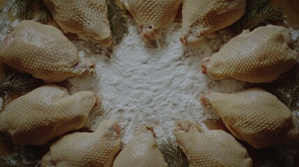 Chicken Pieces Arranged in a Circular Pattern with Space in Middle