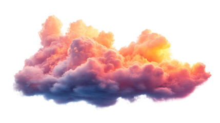 Thick clouds with orange evening light isolated on transparent background