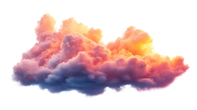 Thick clouds with orange evening light isolated on transparent background