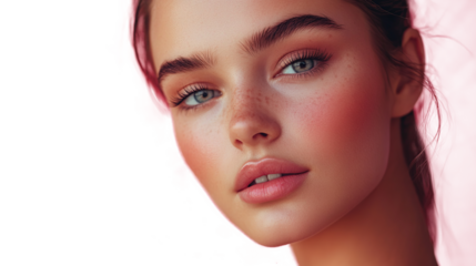 White woman looking focused at camera isolated on transparent background