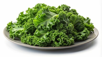 Fresh Kale Leaves on Plate - Fresh kale leaves arranged on a plate, showcasing their vibrant green color, ideal for healthy eating, vegetarian dishes, and farm-to-table themes.

