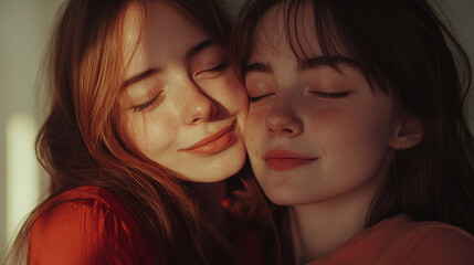 Two young girls are happy