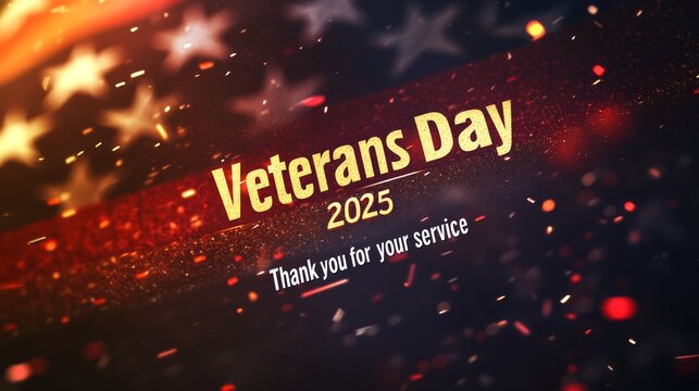 Veterans Day 2025 Tribute - Glowing Veterans Day 2025 graphic with an American flag backdrop and the message "Thank you for your service."