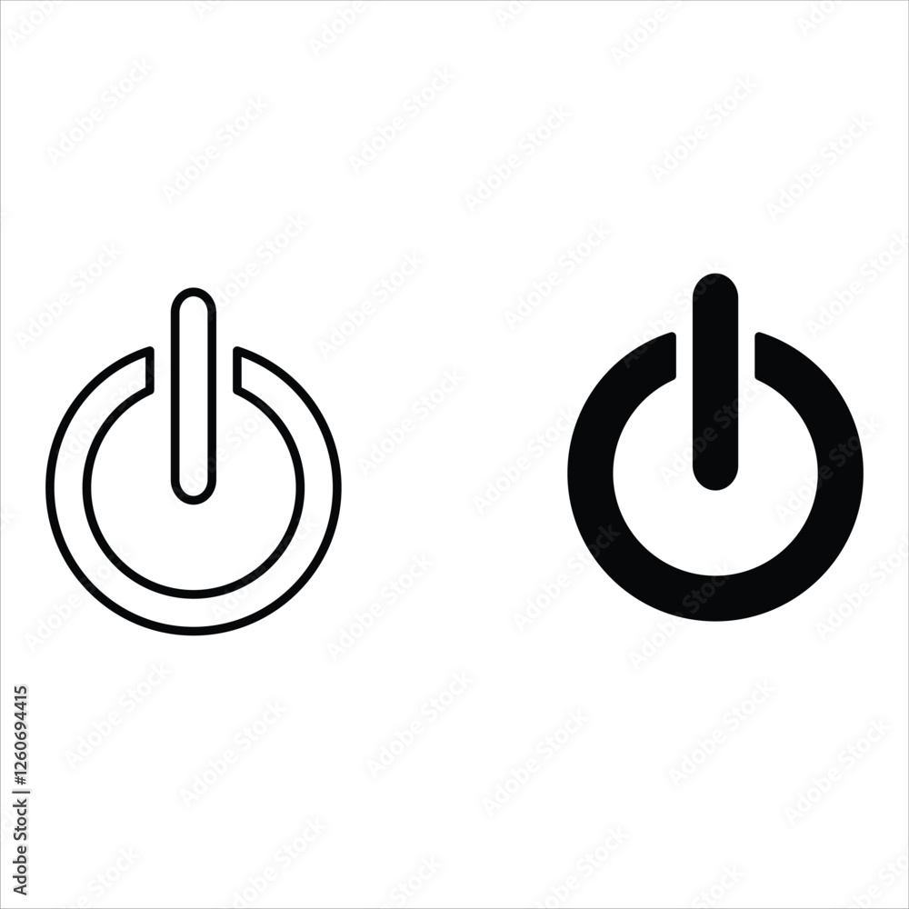 Poster power button set. turn on and off switch vector sign. computer start trigger button symbol in filled