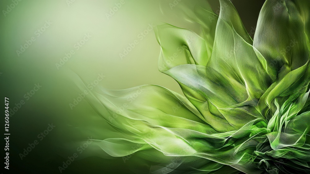 Poster nature abstract art gradual green tones over negative spaces in a tranquil close-up view