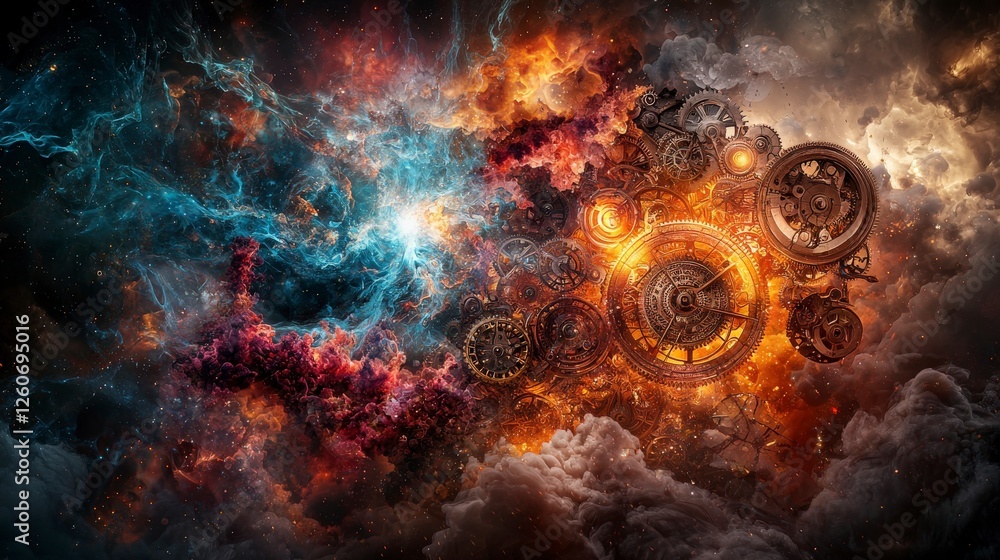 Leinwandbilder clockwork mechanisms intertwined with cosmic patterns galaxy digital art space abstract visualizatio