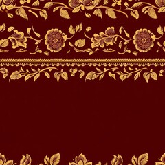 A traditional Indian border pattern with intricate floral designs in deep red and gold --tile