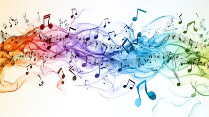 Flowing colorful musical notes pattern digital art abstract design vibrant environment artistic viewpoint