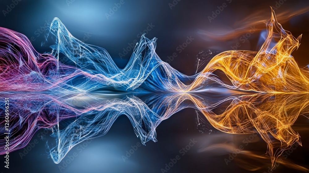 Poster Dynamic sound wave flow visualization abstract art digital artwork colorful environment artistic perspective