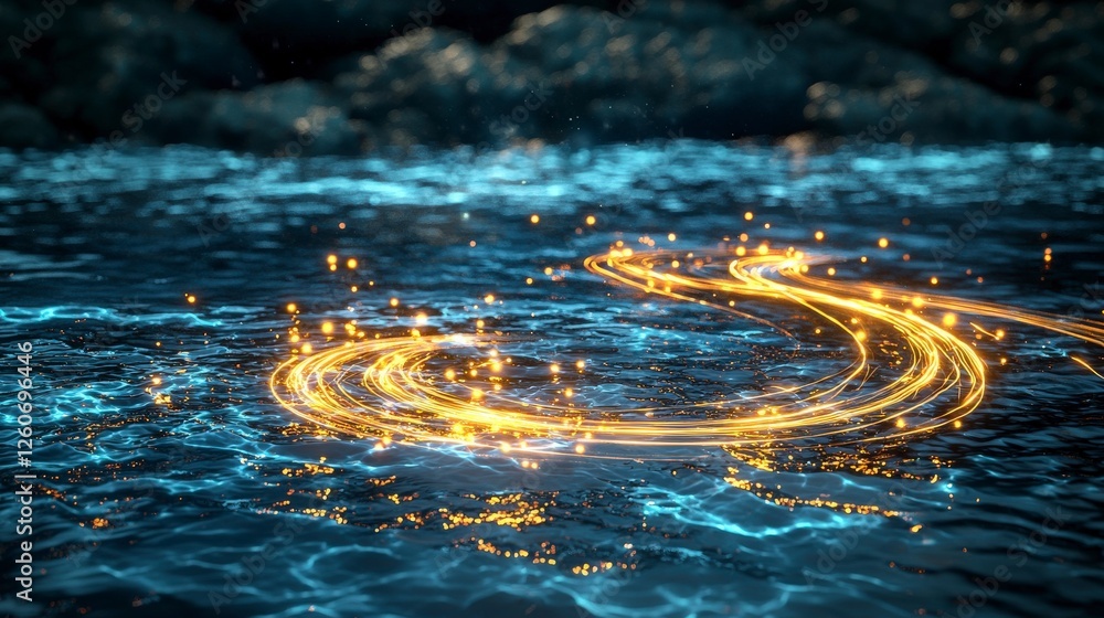 Poster gliding arcs of light over tranquil water nature scene digital art serene environment close-up view