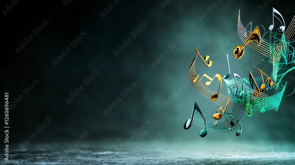 Leinwandbilder mystical environment floating musical notes in gradient colors - abstract digital art close-up view