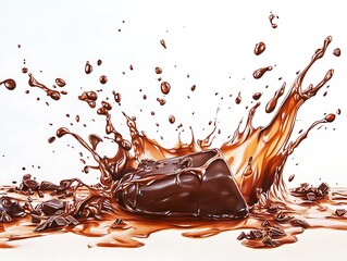 Fototapeta premium Melting chocolate bar, chocolate splash, vector illustration, white background
