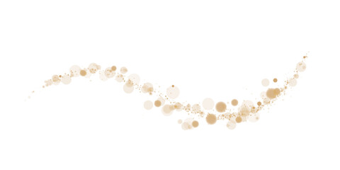 Glowing golden bokeh circles. Christmas background. Powder. Magic shining gold dust. Fine, shiny dust bokeh particles fall off slightly. Fantastic shimmer effect. PNG.