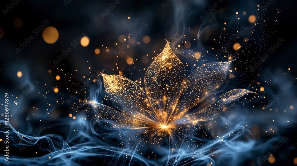 Aufkleber golden light dots expanding from center abstract digital art on dark background