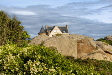 rocks and boulders on The Pink Granite Coast  a stunning stretch of coastline located in northern...