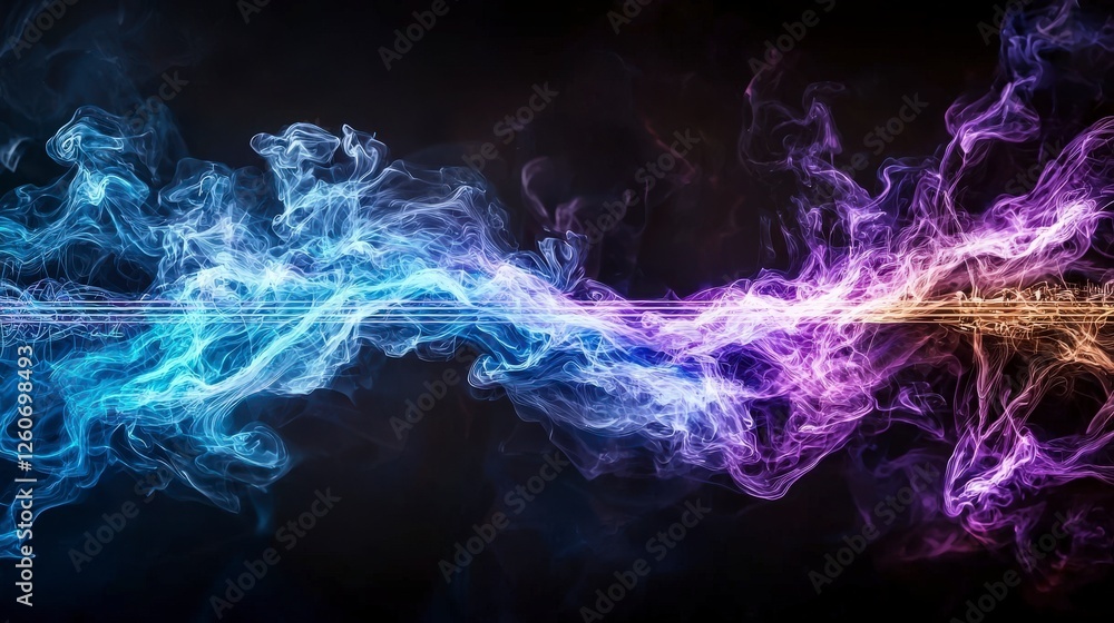 Poster colorful abstract art of sound vibrations from musical instruments with digital smoke wave visualiza