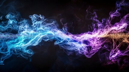 Colorful abstract art of sound vibrations from musical instruments with digital smoke wave visualizations