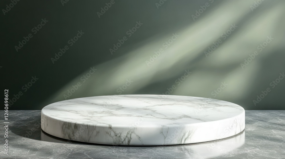 Poster elegant round marble display platform on sleek surface with soft shadows and minimalist background