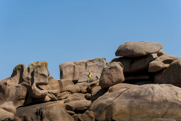 rocks and boulders on The Pink Granite Coast  a stunning stretch of coastline located in northern Brittany, France.