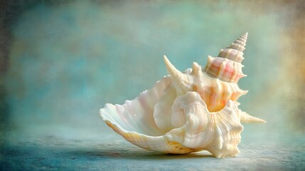 Stunning Seashell Closeup on Teal Background- Ocean-Inspired Art