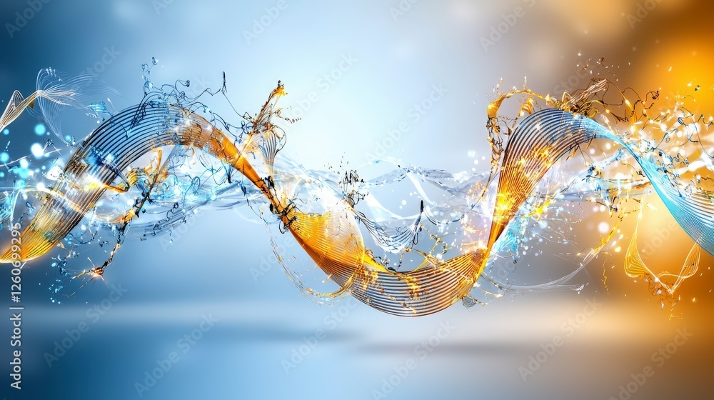 Poster Vibrating soundwaves in a harmonious arc digital artwork abstract design colorful background dynamic viewpoint
