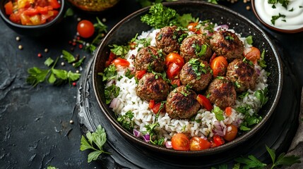 Delicious lamb meatballs with rice, herbs, and tomatoes