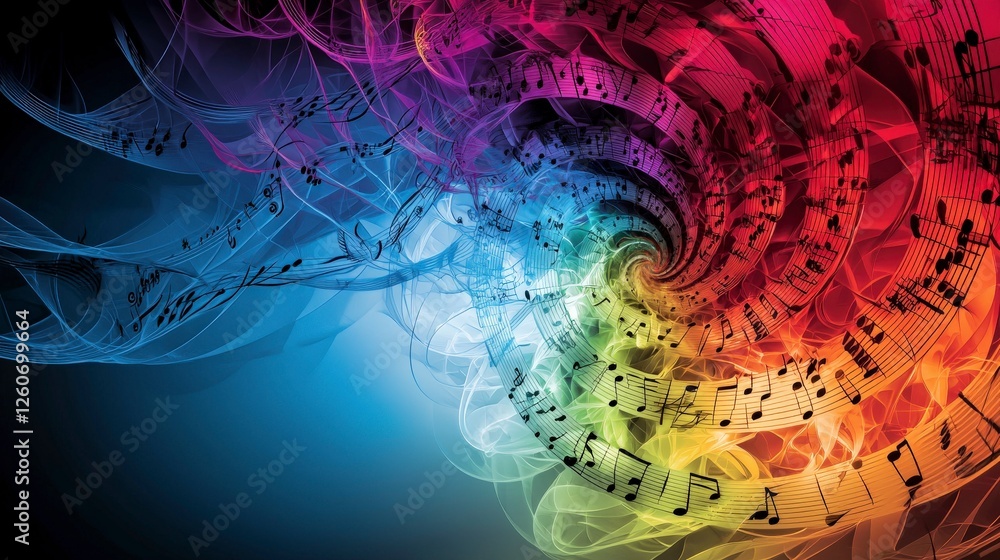 Poster vivid spiral music notes colorful abstract design digital art vibrant environment artistic viewpoint