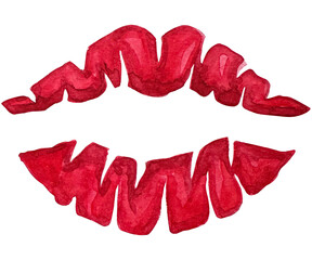  Lipstick kiss with lips print cosmetics lipstick watercolor illustration.