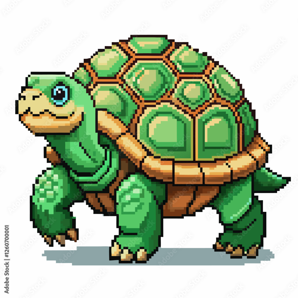 Poster adorable pixel art turtle retro video game character design