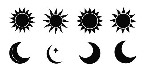 Sun and moon icon set vector illustration