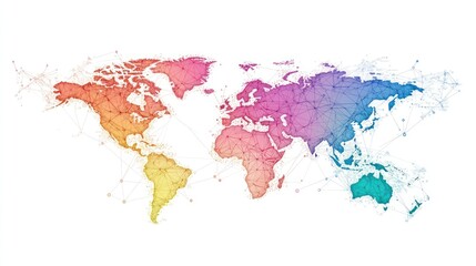 Colorful abstract world map with network connections