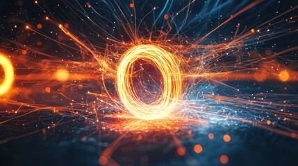 Obraz premium A conceptual image of a magnet with glowing lines representing magnetic fields.