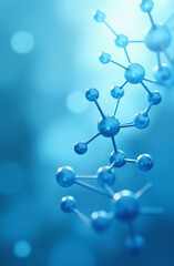 Obraz premium Light blue medical background with a chain of molecules, space for text.
