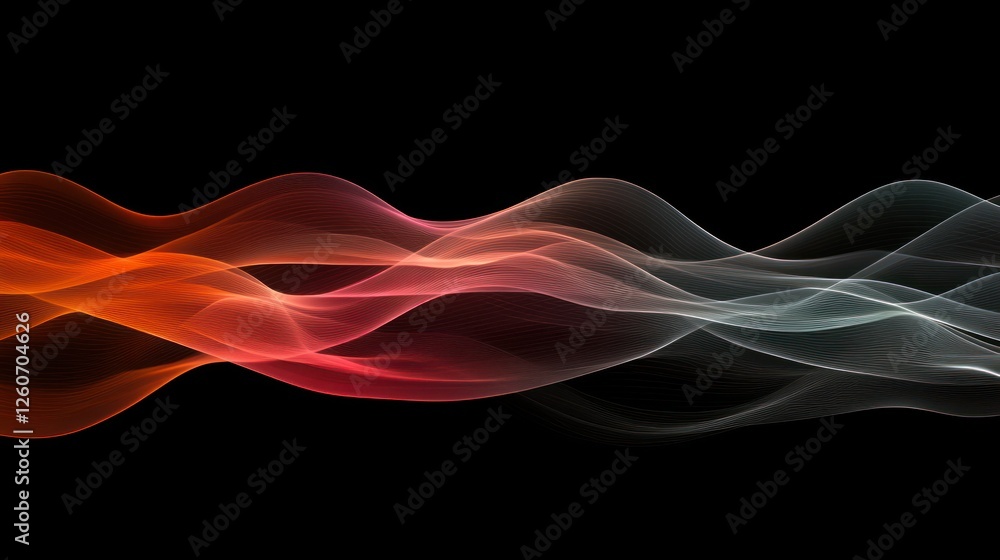 Poster abstract wave patterns in vibrant colors flowing against a black background, creating a dynamic visu