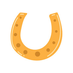 Golden horseshoe on white background. Symbol of St. Patrick's Day. Vector image on transparent background.