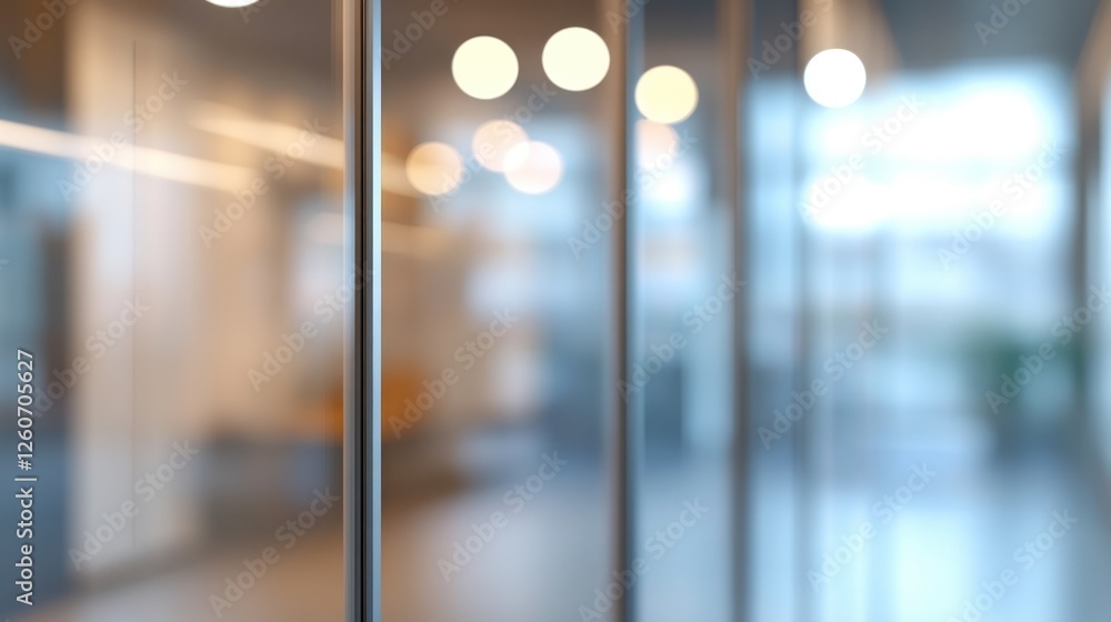 Aufkleber blurred office interior with glass partitions and soft bokeh lighting creating a modern atmosphere