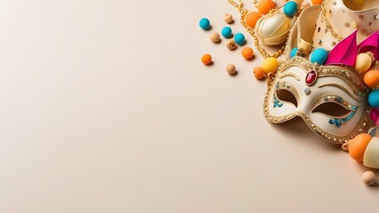 Obraz premium Purim banner with empty space Without Text, Ivory Minimal background, holiday banner poster background for advertisement ads