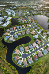Residential neighborhood in Florida with suburban houses. Development of US premium housing