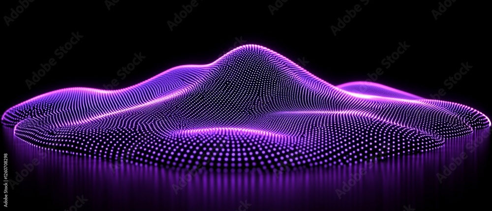 Poster purple glowing particle wave abstract background 3d dark dots flow