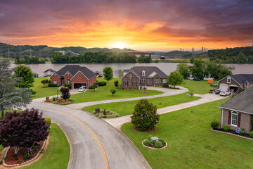 Rural community with expensive houses in Tennessee. Premium housing development in the USA