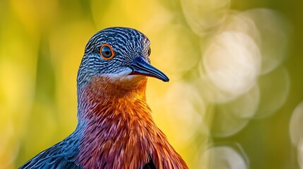 Obraz premium Vibrant Portrait of a Striking Bird with Detailed Feathers and Orange Breast
