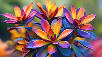 Fototapeta premium Vibrant Rainbow Succulents Closeup Photography