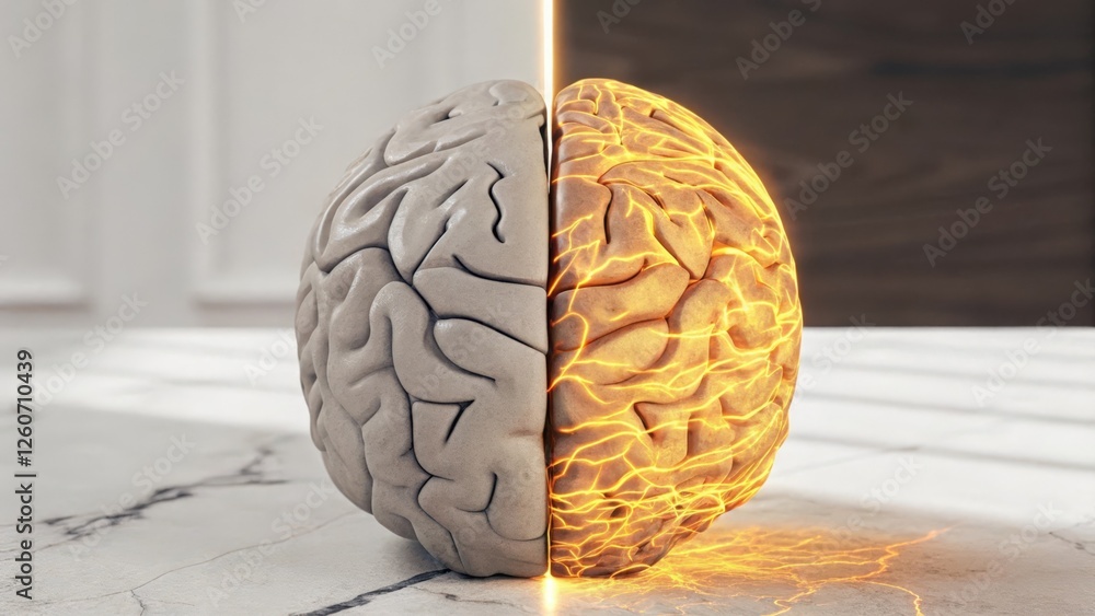 Poster a split image showing a human brain one side with natural memory capacity and the other enhanced by 