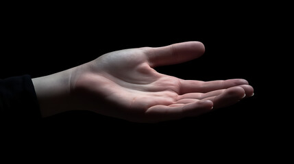 A businessman empty hand with black background.
